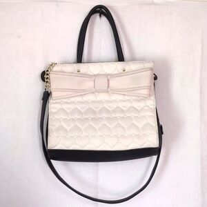 Betsey Johnson Quilted Hearts Faux Leather Tote Bag with Cross Strap